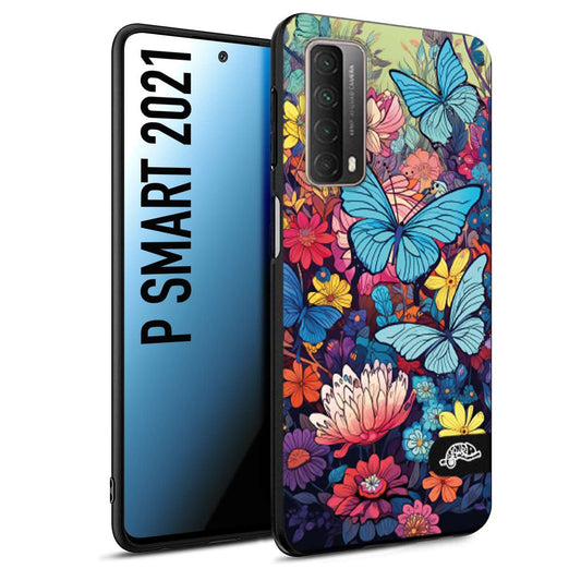 CUSTOMIZZA - Custodia cover nera morbida in tpu compatibile per Huawei P Smart 2021 farfalle butterfly moderno donna disegnate gialla blu rosa