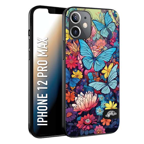 CUSTOMIZZA - Custodia cover nera morbida in tpu compatibile per iPhone 12 PRO MAX farfalle butterfly moderno donna disegnate gialla blu rosa