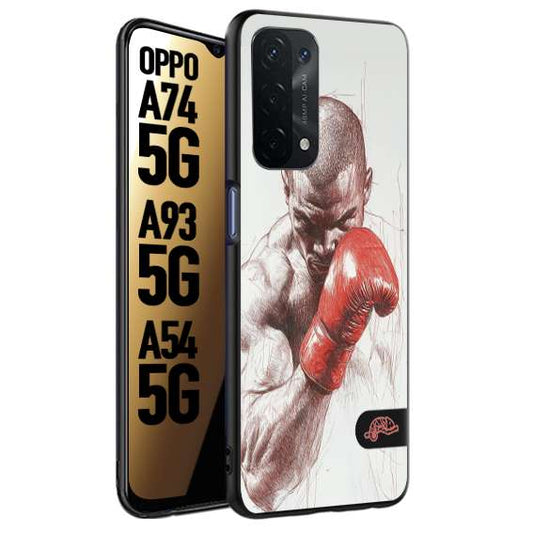 CUSTOMIZZA - Custodia cover nera morbida in tpu compatibile per Oppo A74 5G - A93 5G - A54 5G pugilato pugili disegno tattoo guantoni box sport primo piano