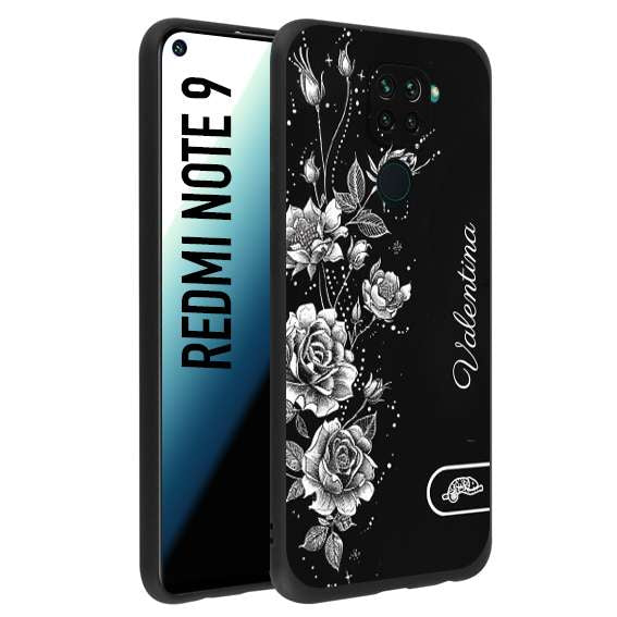 CUSTOMIZZA - Custodia cover nera morbida in tpu compatibile per Xiaomi Redmi Note 9 a rilievo soft touch personalizzata nome rose fiori donna