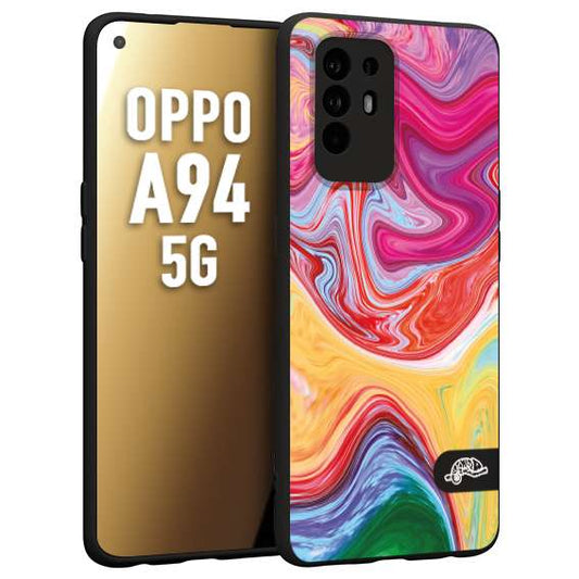 CUSTOMIZZA - Custodia cover nera morbida in tpu compatibile per Oppo A94 5G colorata fantasia vortice marmo onde verde fucsia gialla