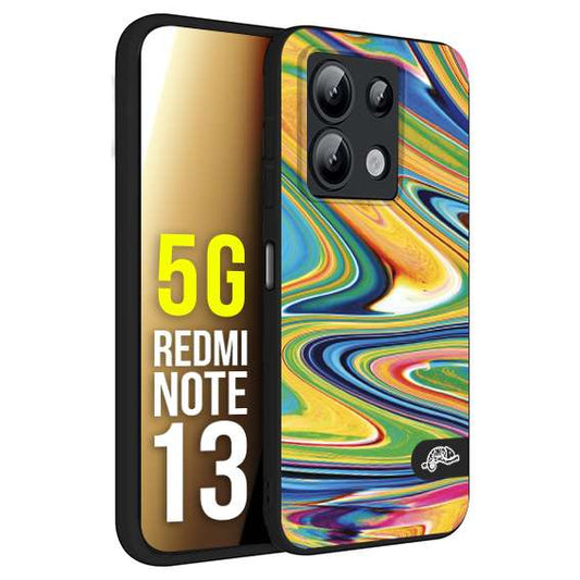 CUSTOMIZZA - Custodia cover nera morbida in tpu compatibile per Xiaomi Redmi Note 13 5G colorata fantasia vortice marmo arcobaleno gialla verde blu