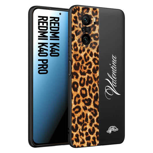 CUSTOMIZZA - Custodia cover nera morbida in tpu compatibile per Xiaomi Redmi K40 - K40 Pro custom nome scritta leopardato maculato donna marrone leopard