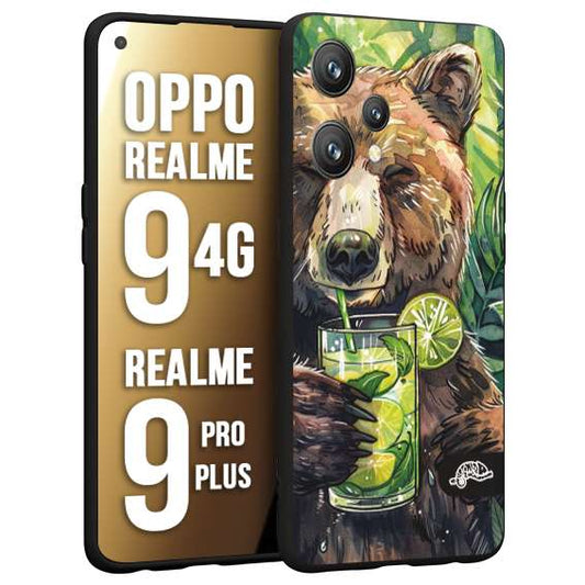 CUSTOMIZZA - Custodia cover nera morbida in tpu compatibile per Oppo Realme 9 4G - 9 PRO PLUS estate disegnata cocktails animali simpatici orso bear negroni