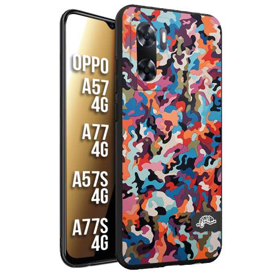 CUSTOMIZZA - Custodia cover nera morbida in tpu compatibile per Oppo A57 - A77 - A57S - A77S (4G) camouflage mimetico militare moderno blu arancio rosa