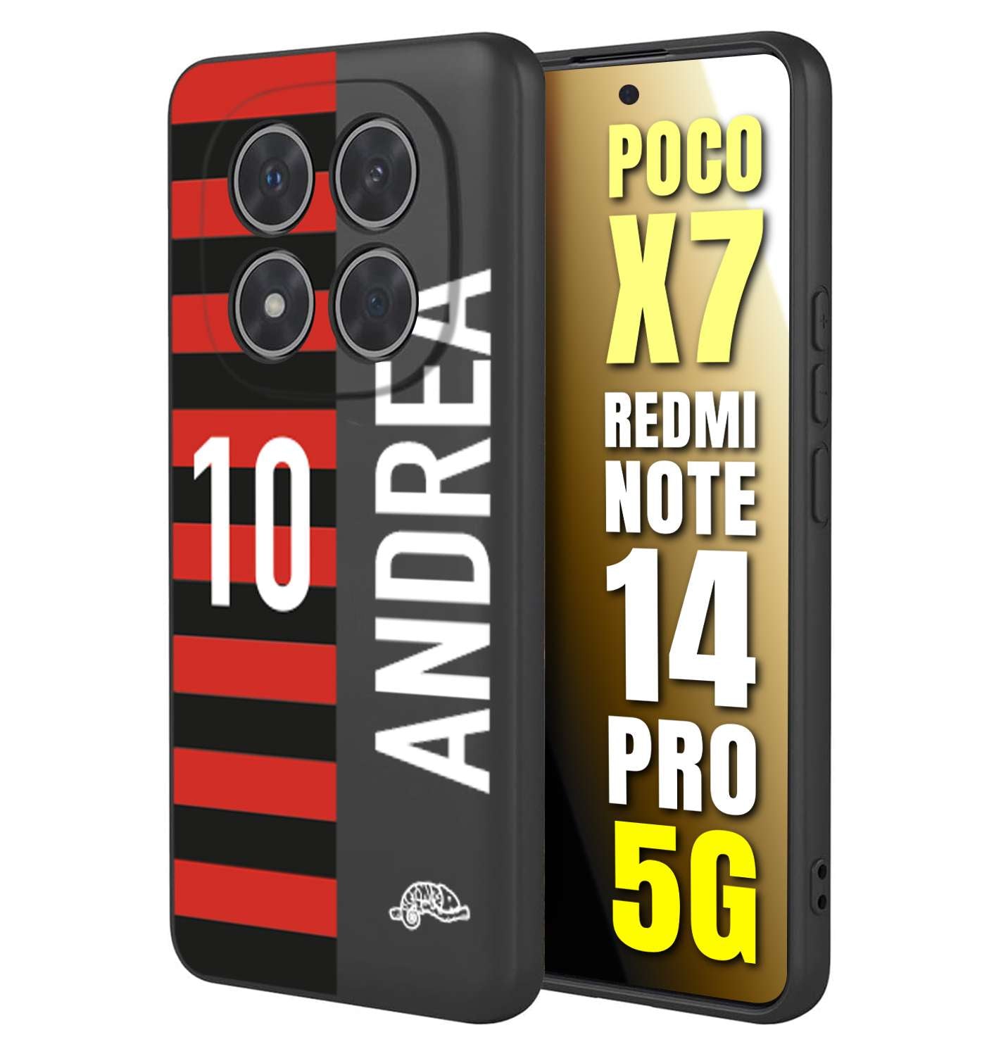 CUSTOMIZZA - Custodia cover nera morbida in tpu compatibile per Xiaomi Redmi Note 14 PRO 5G personalizzata calcio football nome e numero calciatori rossonera