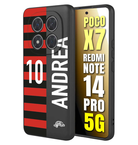 CUSTOMIZZA - Custodia cover nera morbida in tpu compatibile per Xiaomi Redmi Note 14 PRO 5G personalizzata calcio football nome e numero calciatori rossonera