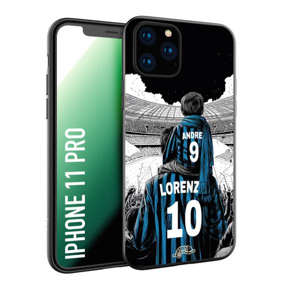 CUSTOMIZZA - Custodia cover nera morbida in tpu compatibile per iPhone 11 PRO personalizzata calcio football padre e figlio calciatori nerazzurra