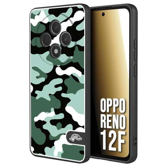 CUSTOMIZZA - Custodia cover nera morbida in tpu compatibile per Oppo Reno 12F camouflage mimetico militare verde green