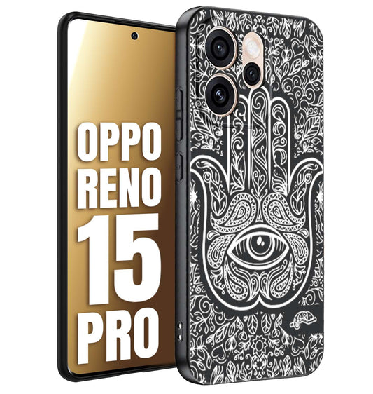 CUSTOMIZZA - Custodia cover nera morbida in tpu compatibile per Oppo Reno 15 PRO mano di fatima effetto rilievo mandala donna
