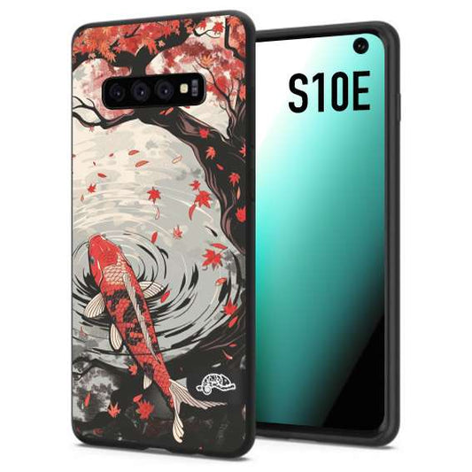 CUSTOMIZZA - Custodia cover nera morbida in tpu compatibile per Samsung S10E giapponese lago carpa koi rossa con foglie d'acero rosso disegnata tattoo