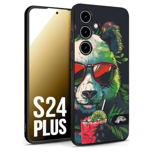 CUSTOMIZZA - Custodia cover nera morbida in tpu compatibile per Samsung S24 PLUS estate disegnata cocktails animali simpatici panda mojito