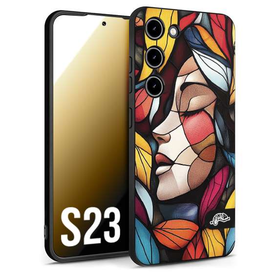 CUSTOMIZZA - Custodia cover nera morbida in tpu compatibile per Samsung S23 Vetrata artistica volto di donna profilo fogliare mosaico di vetro colorato