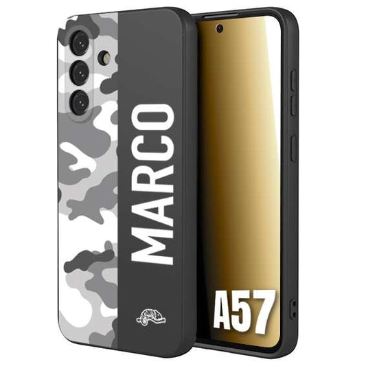 CUSTOMIZZA - Custodia cover nera morbida in tpu compatibile per Samsung A57 camouflage mimetico militare personalizzata nome bianco