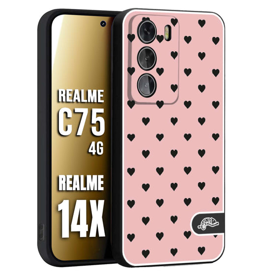 CUSTOMIZZA - Custodia cover nera morbida in tpu compatibile per Realme 14X - C75 4G cuori pois rosa donna pin up vintage