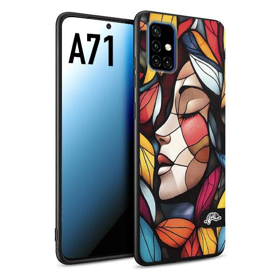 CUSTOMIZZA - Custodia cover nera morbida in tpu compatibile per Samsung A71 Vetrata artistica volto di donna profilo fogliare mosaico di vetro colorato