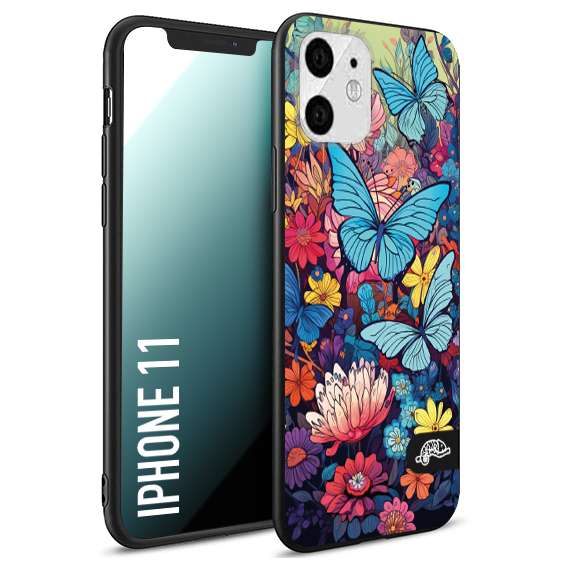 CUSTOMIZZA - Custodia cover nera morbida in tpu compatibile per iPhone 11 farfalle butterfly moderno donna disegnate gialla blu rosa