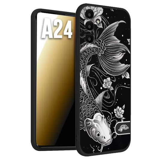 CUSTOMIZZA - Custodia cover nera morbida in tpu compatibile per Samsung A24 carpa koi black and white bianco a rilievo disegnato tattoo tatuaggio