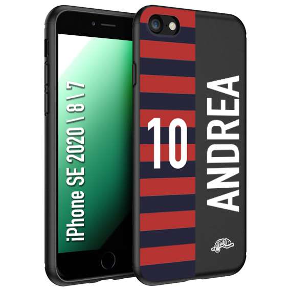 CUSTOMIZZA - Custodia cover nera morbida in tpu compatibile per iPhone 7 - 8 - SE 2020 / 2022 personalizzata calcio football nome e numero calciatori rossoblu