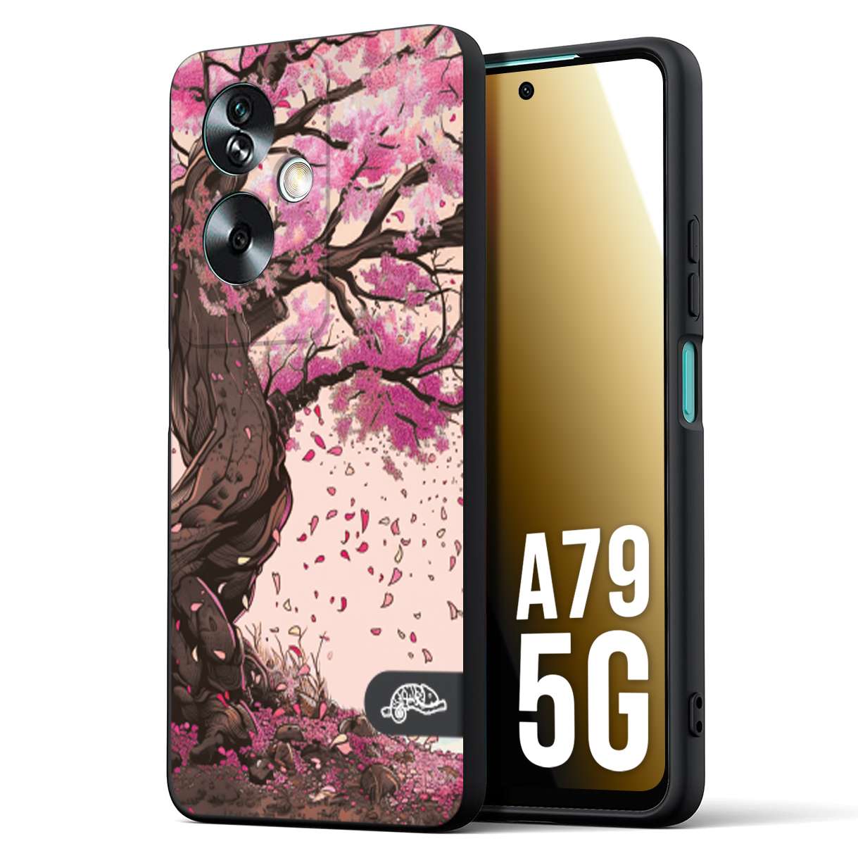 CUSTOMIZZA - Custodia cover nera morbida in tpu compatibile per Oppo A79 5G giapponese colori morbidi fiori di ciliegio rosa disegnata