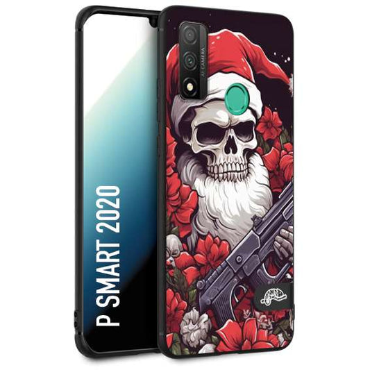 CUSTOMIZZA - Custodia cover nera morbida in tpu compatibile per Huawei P Smart 2020 teschio natale santa claus fiori tattoo disegnato