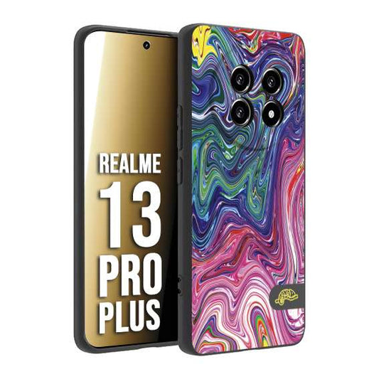 CUSTOMIZZA - Custodia cover nera morbida in tpu compatibile per Realme 13 PRO PLUS colorata fantasia vortice marmo arcobaleno rosa blu fucsia