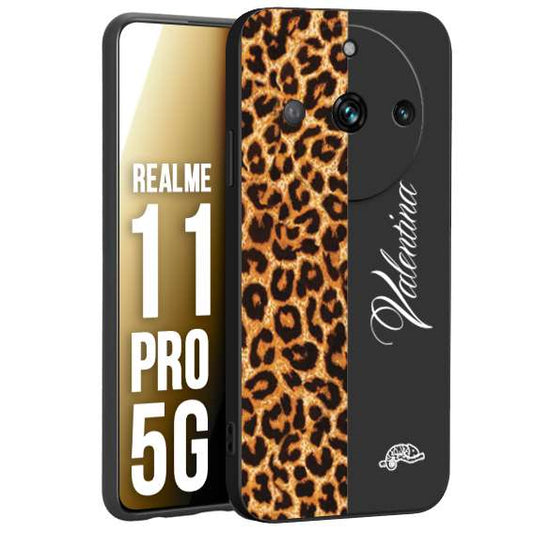 CUSTOMIZZA - Custodia cover nera morbida in tpu compatibile per Oppo Realme 11 PRO 5G custom nome scritta leopardato maculato donna marrone leopard