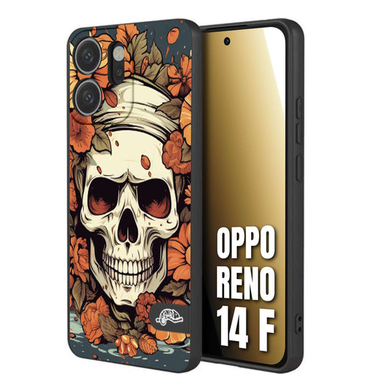 CUSTOMIZZA - Custodia cover nera morbida in tpu compatibile per Oppo Reno 14 F teschio skull flowers fiori tattoo disegnato alta definizione