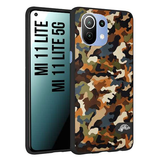 CUSTOMIZZA - Custodia cover nera morbida in tpu compatibile per Xiaomi Mi 11 Lite / Mi 11 Lite 5G camouflage mimetico militare moderno blu marrone beige