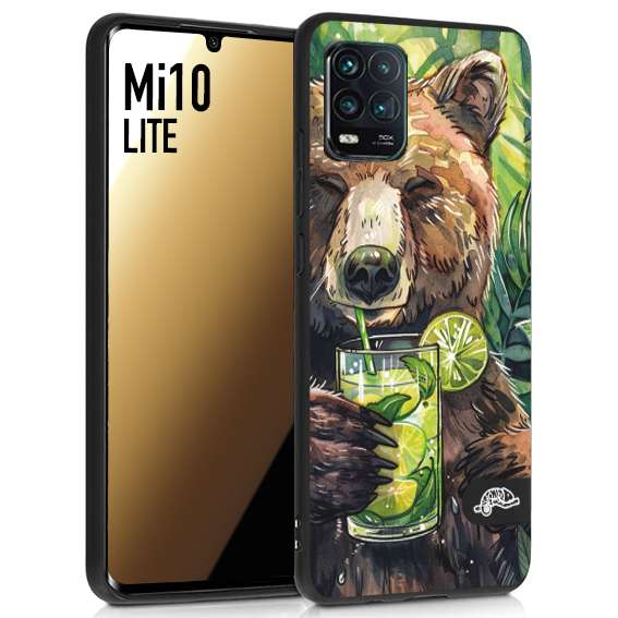 CUSTOMIZZA - Custodia cover nera morbida in tpu compatibile per Xiaomi Mi 10 LITE estate disegnata cocktails animali simpatici orso bear negroni