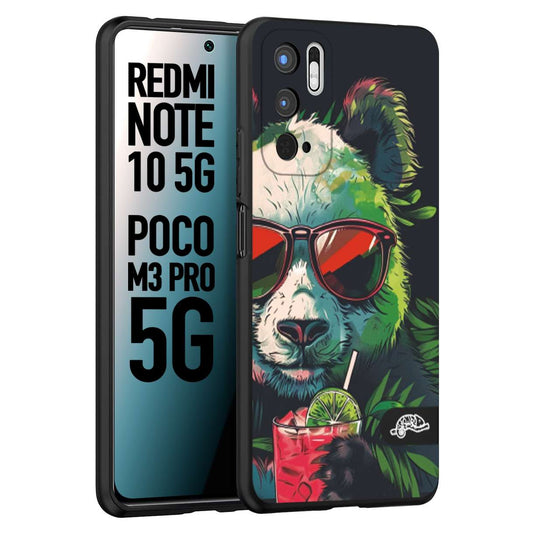 CUSTOMIZZA - Custodia cover nera morbida in tpu compatibile per Xiaomi Redmi Note 10 5G - Poco M3 Pro 5G estate disegnata cocktails animali simpatici panda mojito