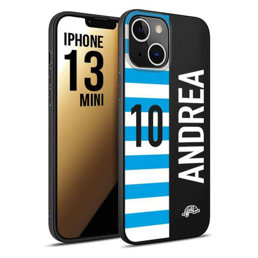 CUSTOMIZZA - Custodia cover nera morbida in tpu compatibile per iPhone 13 MINI personalizzata calcio football nome e numero calciatori biancazzurri