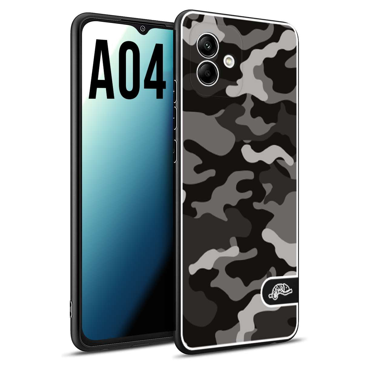CUSTOMIZZA - Custodia cover nera morbida in tpu compatibile per Samsung A04 camouflage mimetico militare nero black grigio