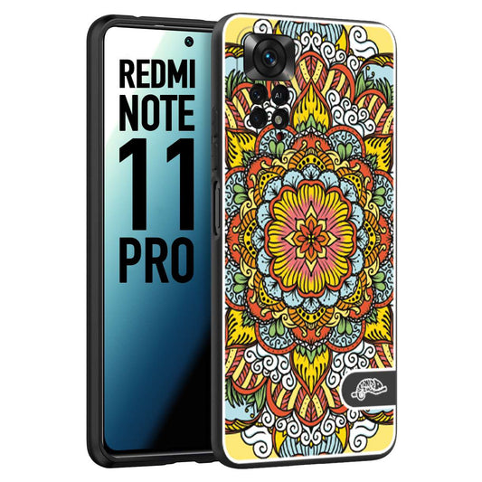 CUSTOMIZZA - Custodia cover nera morbida in tpu compatibile per Xiaomi Redmi Note 11 PRO mandala colorato fiore nuvole arancione