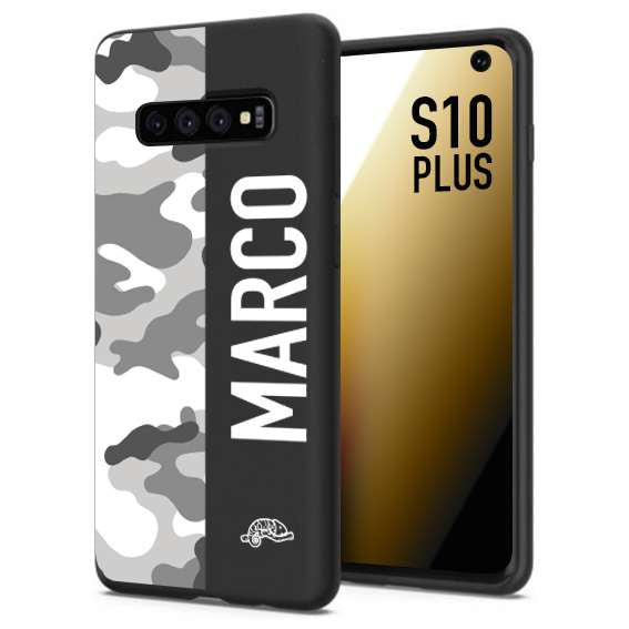 CUSTOMIZZA - Custodia cover nera morbida in tpu compatibile per Samsung S10 PLUS camouflage mimetico militare personalizzata nome bianco