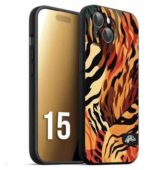 CUSTOMIZZA - Custodia cover nera morbida in tpu compatibile per iPhone 15 leopardato maculato tigrato tiger colorata gialla rossa arancio