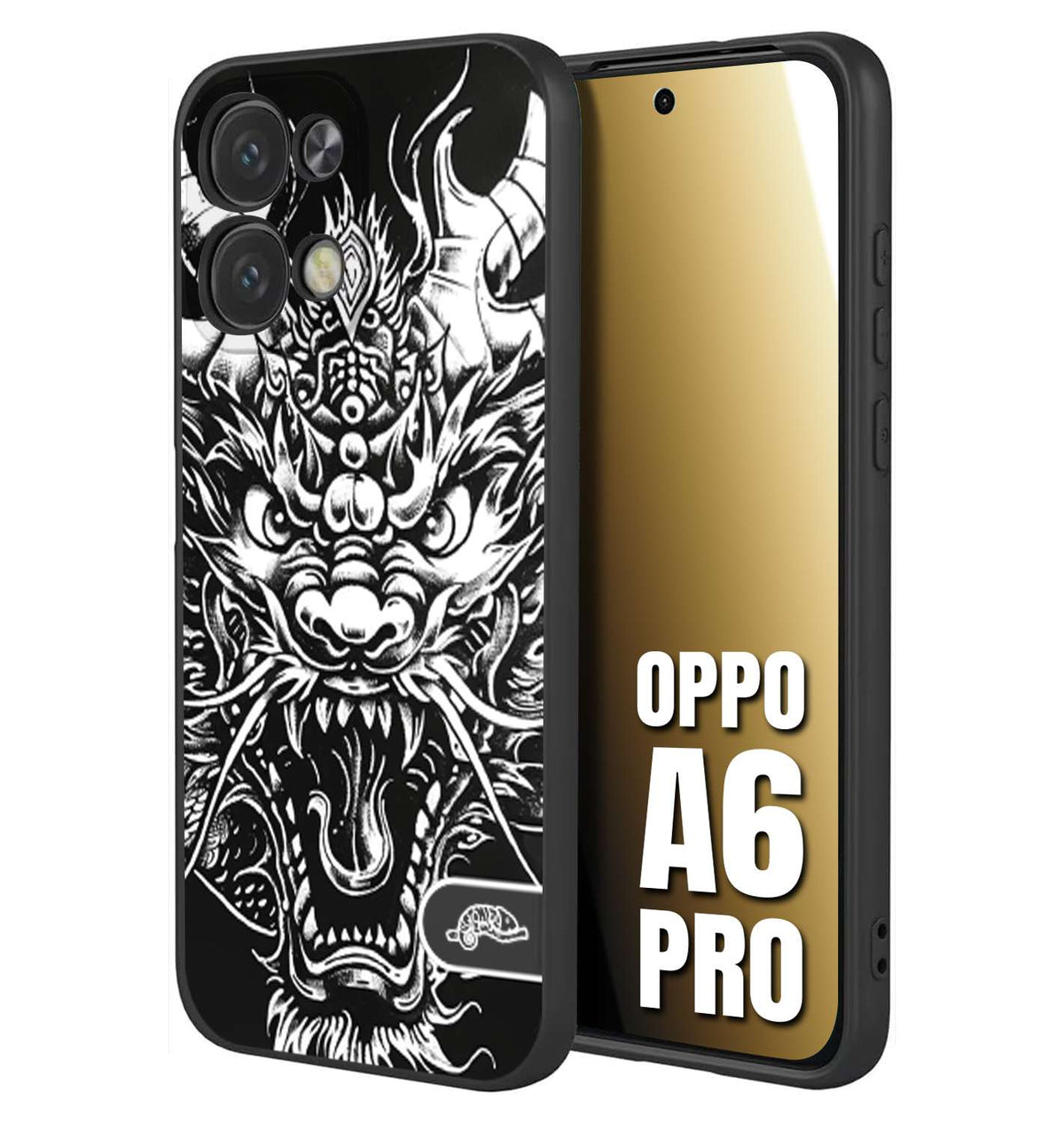 CUSTOMIZZA - Custodia cover nera morbida in tpu compatibile per Oppo A6 PRO drago black and white bianco a rilievo disegnato tattoo tatuaggio