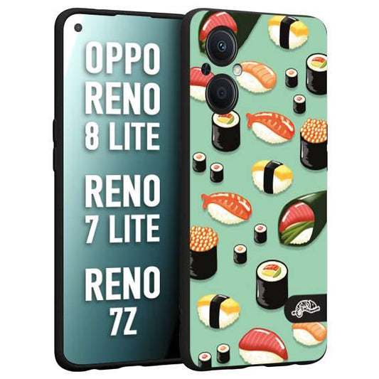 CUSTOMIZZA - Custodia cover nera morbida in tpu compatibile per Oppo Reno 7 Lite - 8 Lite - 7Z sushi disegni giapponese nighiri acquamarina verde