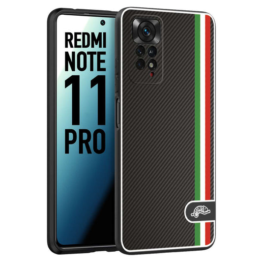 CUSTOMIZZA - Custodia cover nera morbida in tpu compatibile per Xiaomi Redmi Note 11 PRO effetto fibra di carbonio bandiera Italia made in Italy