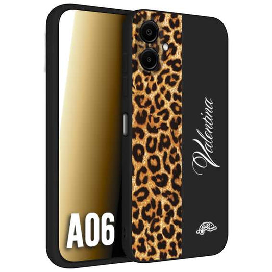 CUSTOMIZZA - Custodia cover nera morbida in tpu compatibile per Samsung A06 custom nome scritta leopardato maculato donna marrone leopard