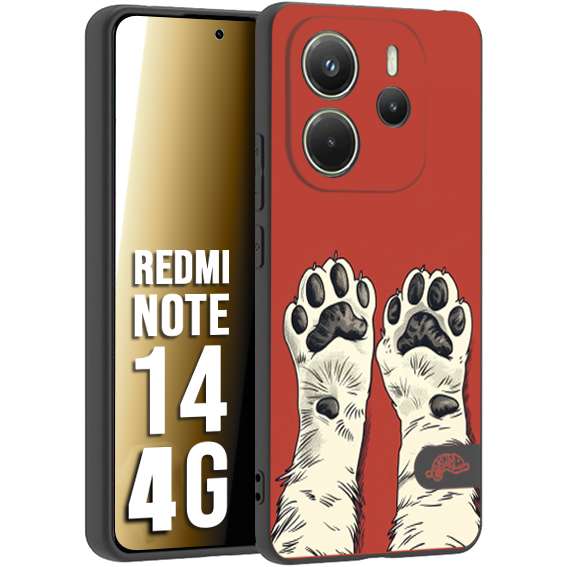 CUSTOMIZZA - Custodia cover nera morbida in tpu compatibile per Xiaomi Redmi Note 14 4G zampe di gatto cat paws rossa red disegnata fumetto cartoon