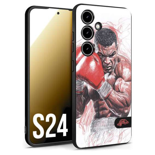 CUSTOMIZZA - Custodia cover nera morbida in tpu compatibile per Samsung S24 pugilato pugili disegno tattoo guantoni boxer pesi massimi iron mike