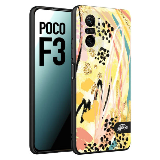 CUSTOMIZZA - Custodia cover nera morbida in tpu compatibile per Xiaomi Poco F3 astratti donna flower fantasia estate gialla rosa leopardata