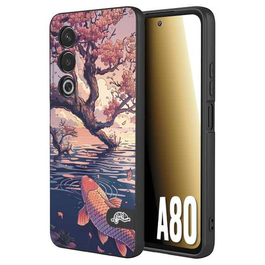 CUSTOMIZZA - Custodia cover nera morbida in tpu compatibile per Oppo A80 giapponese lago carpa koi rosa con foglie d'acero disegnata tattoo