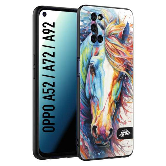 CUSTOMIZZA - Custodia cover nera morbida in tpu compatibile per Oppo A52 - A72 - A92 animali color cavallo horse viso colori vibranti disegnato schizzo