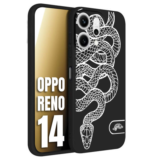 CUSTOMIZZA - Custodia cover nera morbida in tpu compatibile per Oppo Reno 14 serpente snake bianco a rilievo disegnato tattoo tatuaggio