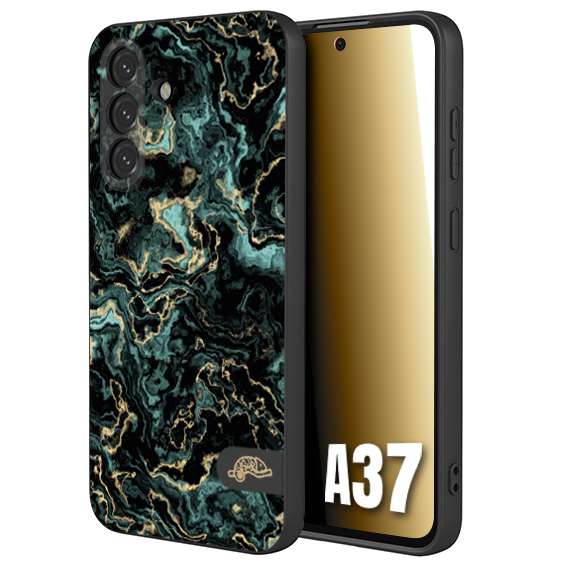 CUSTOMIZZA - Custodia cover nera morbida in tpu compatibile per Samsung A37 effetto marmo marble verde green venature dorato pietra