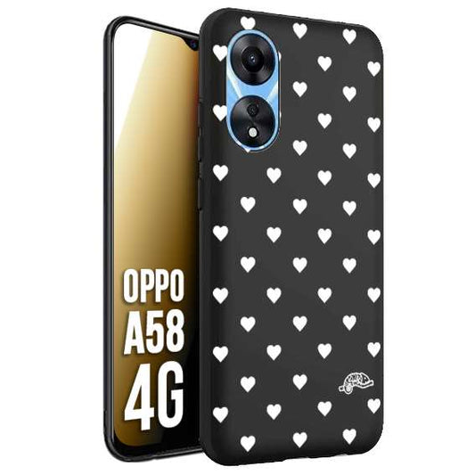 CUSTOMIZZA - Custodia cover nera morbida in tpu compatibile per Oppo A58 4G cuori pois bianchi donna pin up vintage