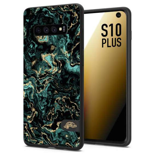 CUSTOMIZZA - Custodia cover nera morbida in tpu compatibile per Samsung S10 PLUS effetto marmo marble verde green venature dorato pietra