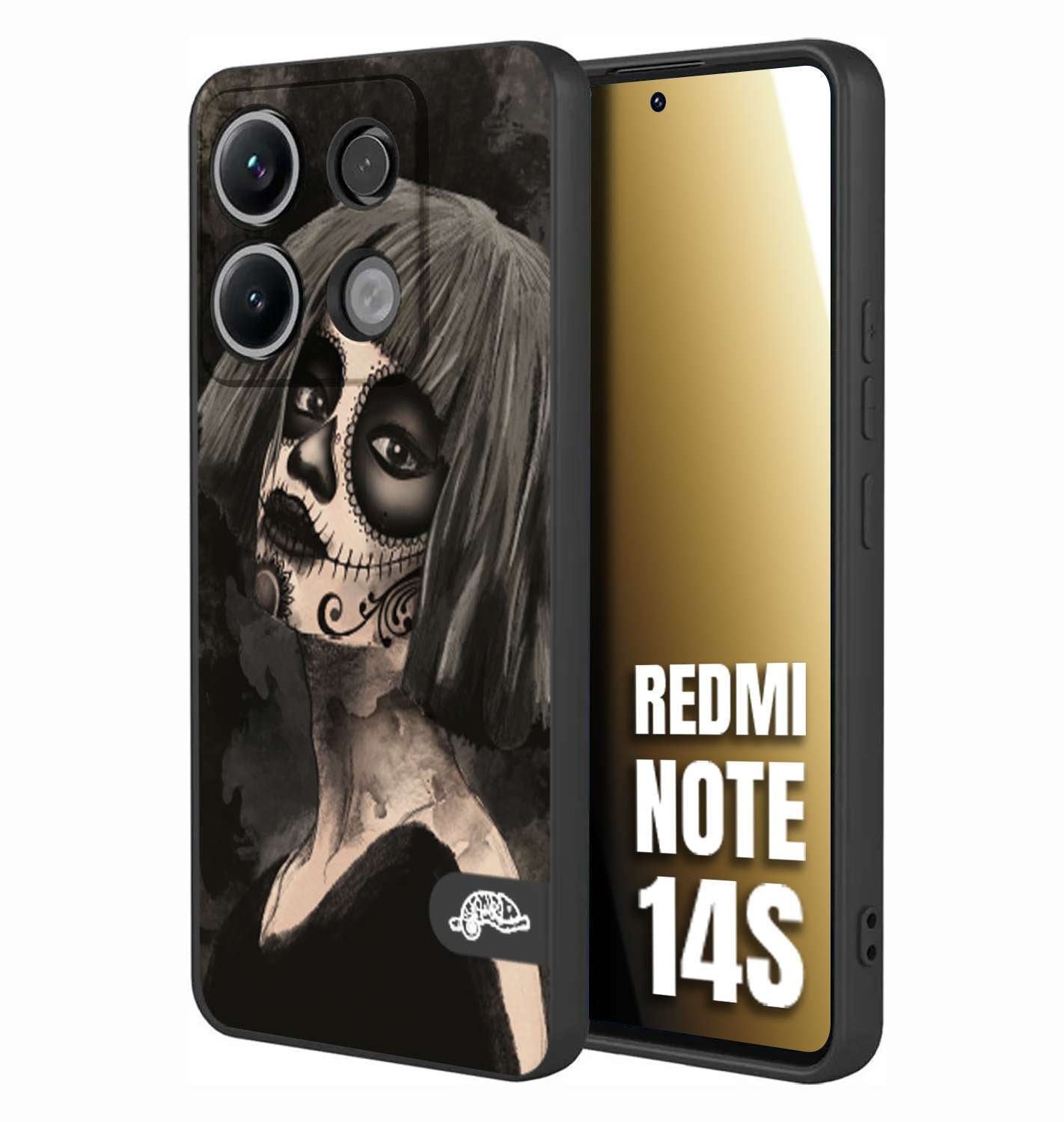 CUSTOMIZZA - Custodia cover nera morbida in tpu compatibile per Xiaomi Redmi Note 14S chicana messicana dea de la muerte donna santa tattoo disegnata
